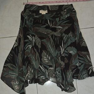 Michael Kors Asymmetrical Leaf Print Skirt - Green and Brown, Size M